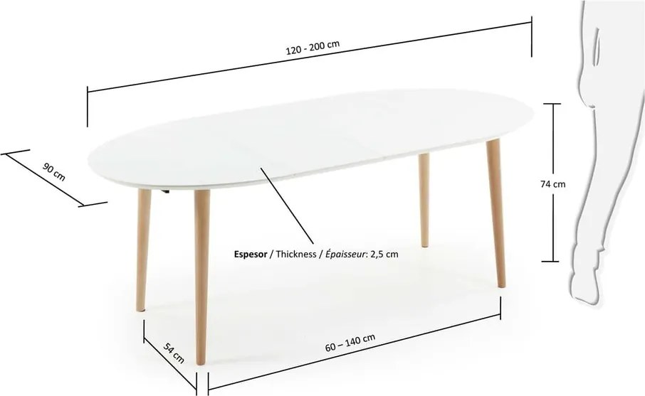 Masă dining extensibilă Kave Home Oakland, 120 x 90 cm , alb