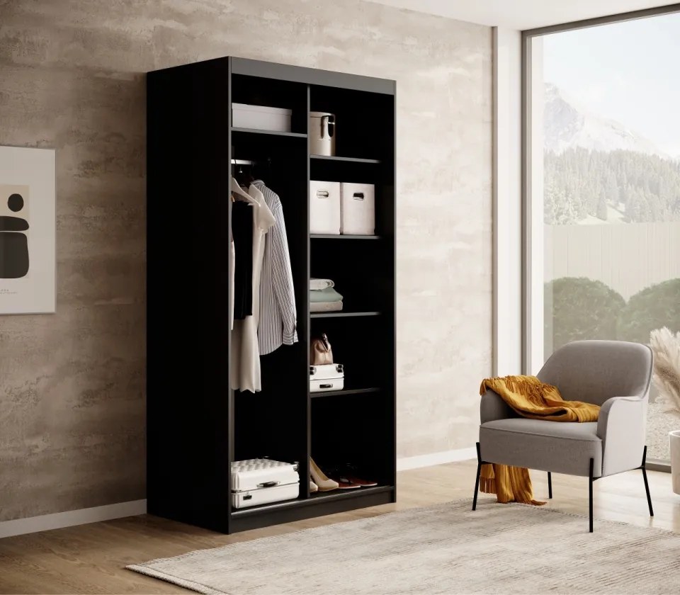 Dulap cu usi glisante 100x205 cm, Delia, ADRK Furniture (Culoare: Alb)