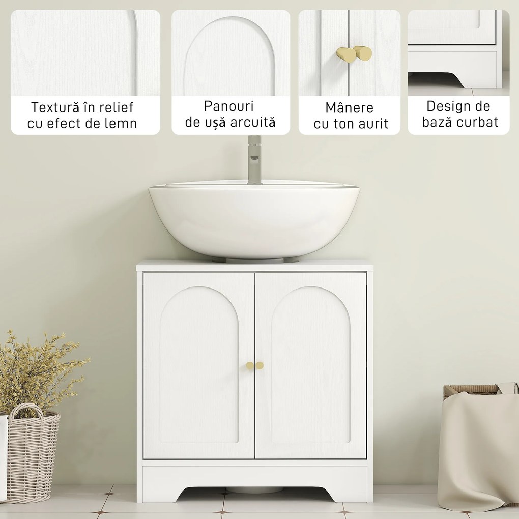 HOMCOM Dulap pentru Sub Chiuvetă cu 2 Uși Arcuite - Alb | Aosom Romania