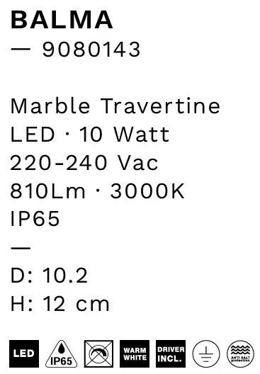 Spot LED aplicat pentru exterior din travertin IP65 Balma