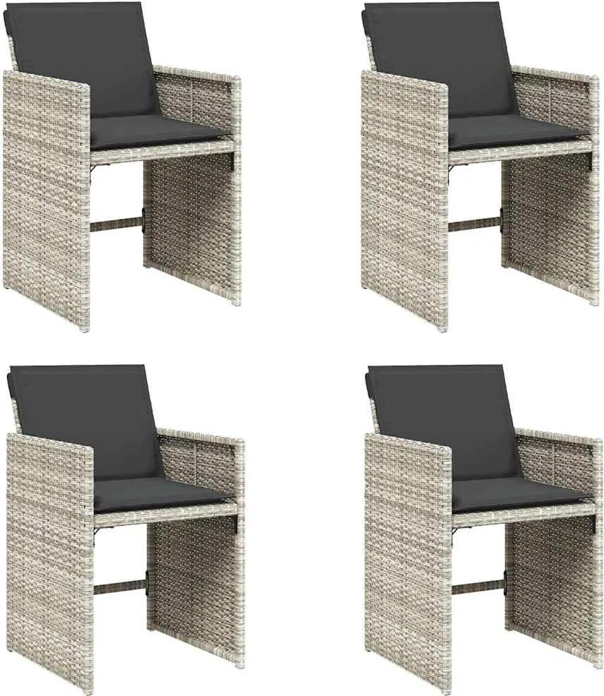 vidaXL Fotolii de grădină cu perne, 4 buc., gri deschis, poliratan
