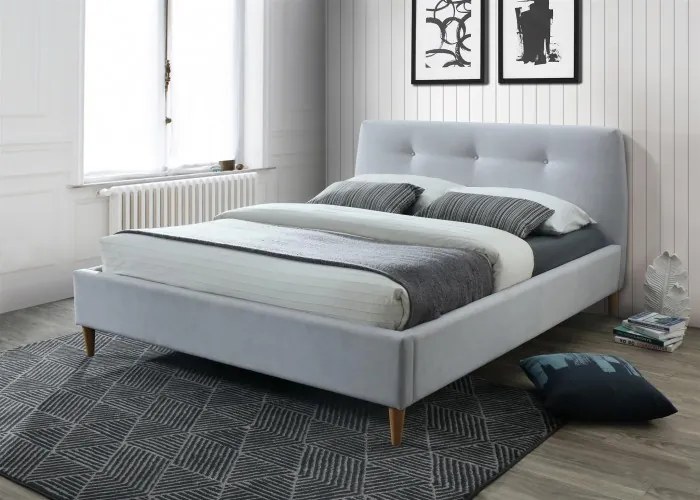 Pat tapitat cu stofa Hamilton Light Grey + Lenjerie Bonus