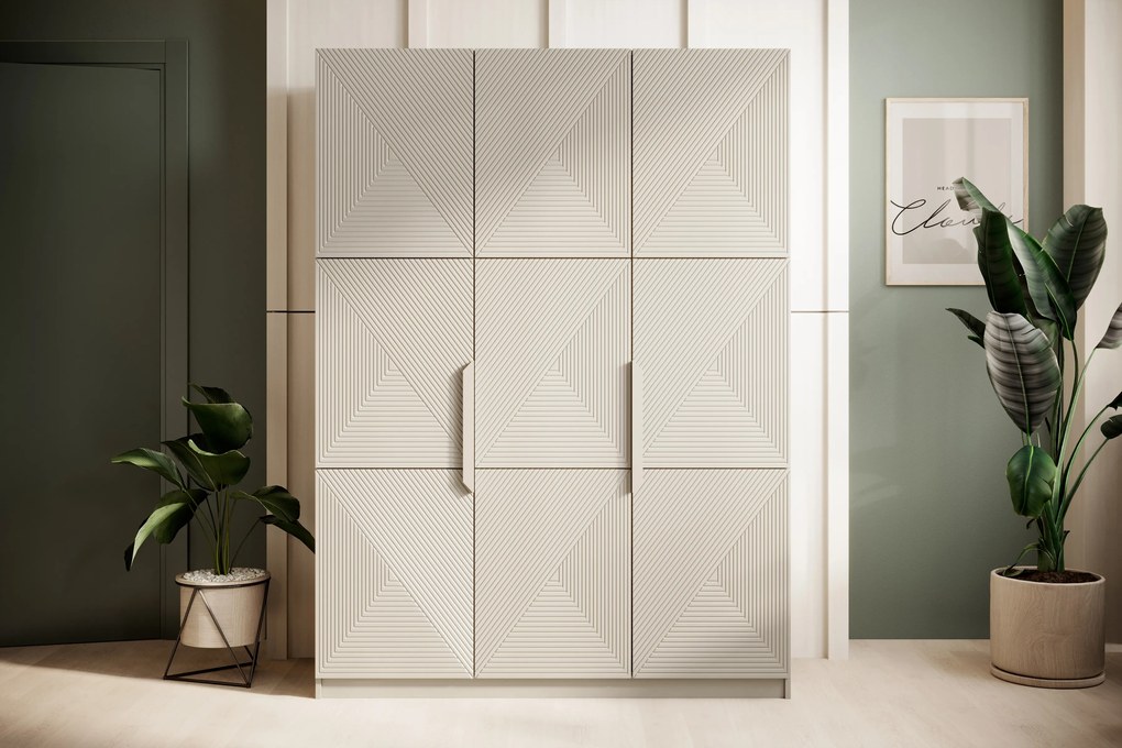 Dulap Asha 150 cm cu cu trei uși mânere metalice - cașmir / mânere cașmir