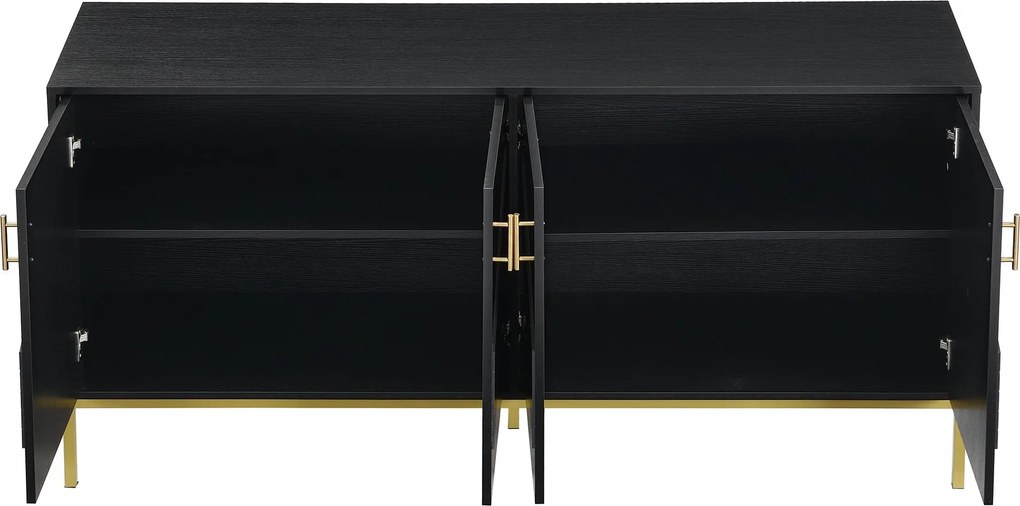 Comodă cu 4 uși, rafturi reglabile pe înălțime, pentru living, sufragerie &amp; hol, 160x40x80,5 cm, Negru