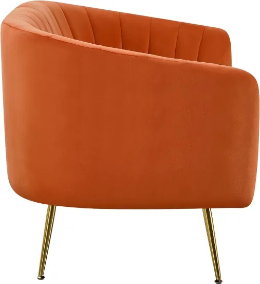 Canapea de design cu 2 locuri, ţesătură Velvet teracota/gold crom-auriu, BAGY