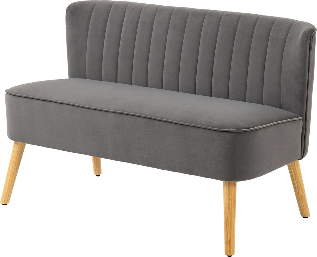 HOMCOM Canapea design retro 2 locuri, picioare din lemn, 117 cm x 56,5 cm x 77 cm, Gri închis | Aosom Romania