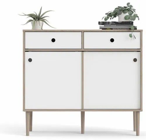 Bufet cu 2 sertare in decor de stejar Culoare alb, ELISEO