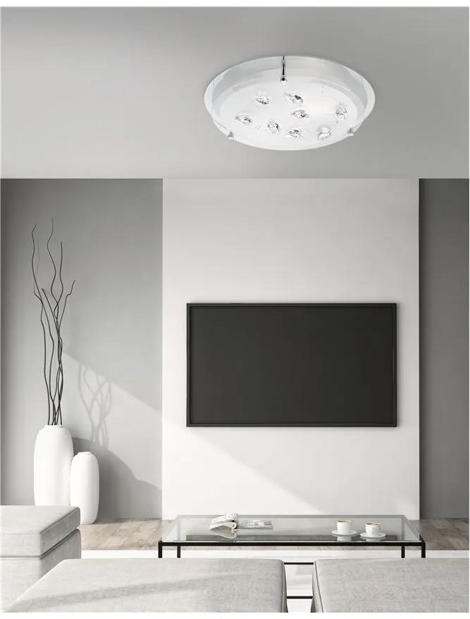 Plafonieră Ceiling Light White Glass &amp; Crystal Chrome Metal LED E27 3x12W D:42 H:6cm