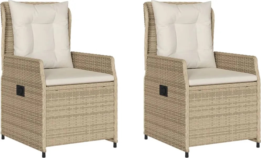 vidaXL Scaune de grădină rabatabile, 2 buc., bej, poliratan