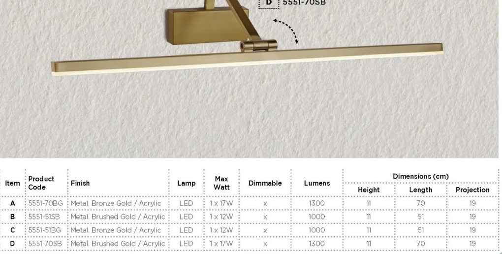 Aplica LED tablou design modern Picture Lights bronz auriu 5551-51BG SRT