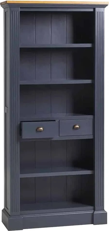 Bibliotecă lemn masiv natur London Albastru/, 90 × 33 × 200 cm