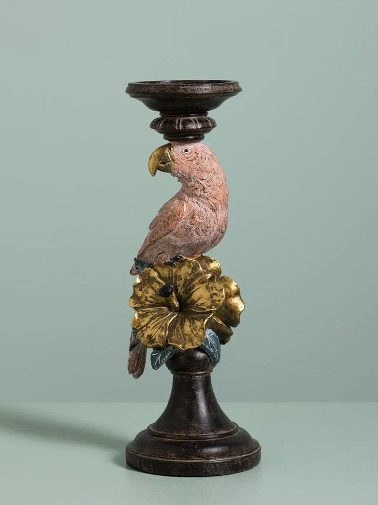 Suport lumanare din polirășină, „Pink Parrot”