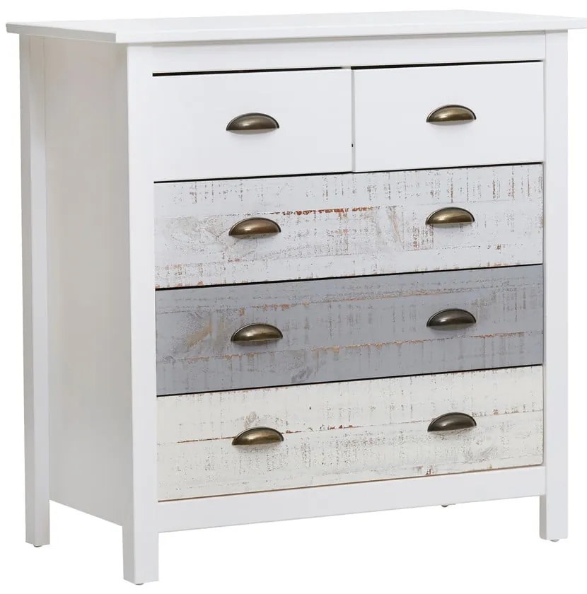 Comodă cu 4 sertare Marckeric Romantica, 79 x 80 cm, alb - gri