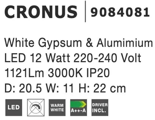 Aplica LED de perete design modern Cronus gips alb NVL-9084081
