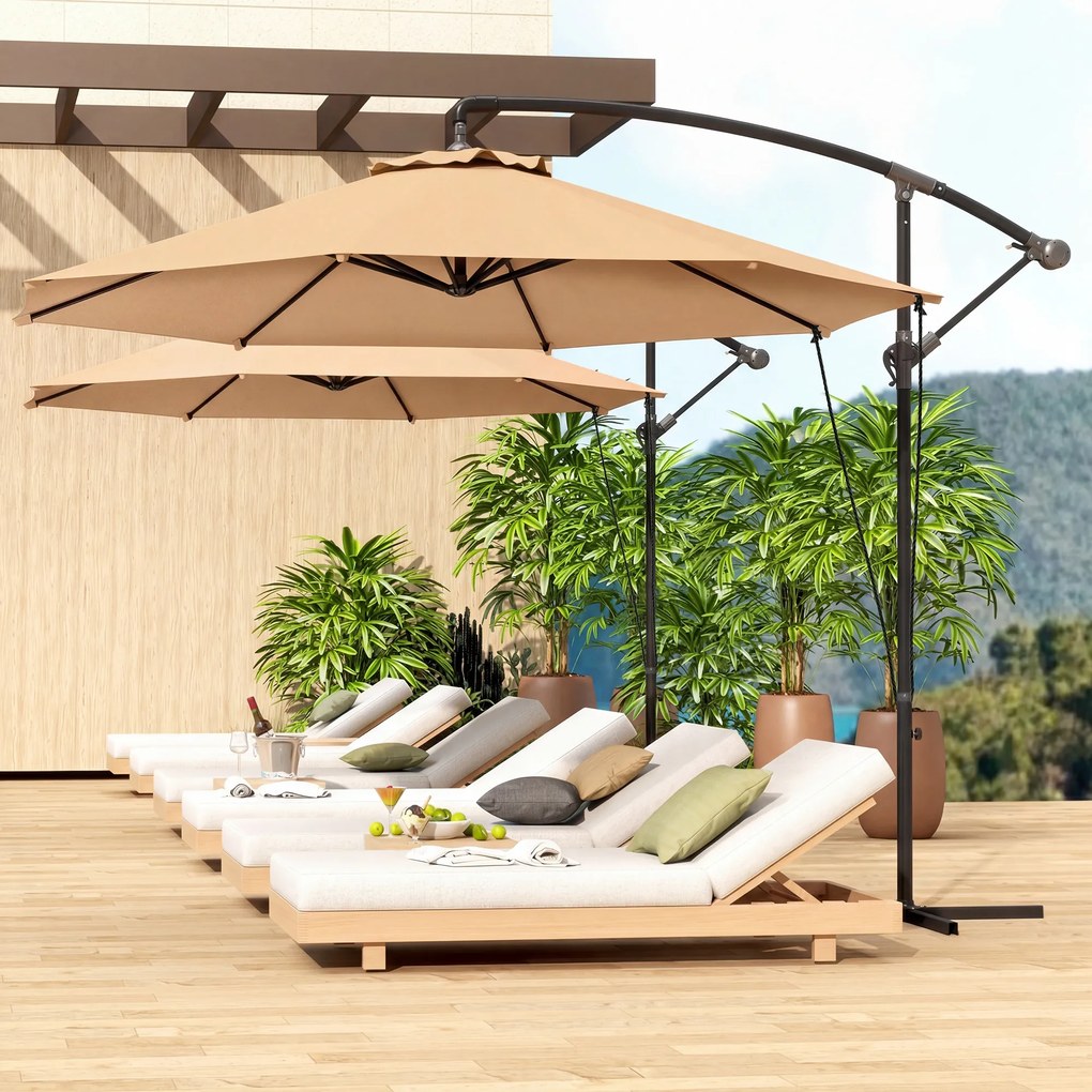 Outsunny Umbrelă de Soare cu Corzi Anti-Vânt, Orificii de Aerisire, Bază în Cruce și Manivelă, Φ290x243 cm, Gri | Aosom Romania