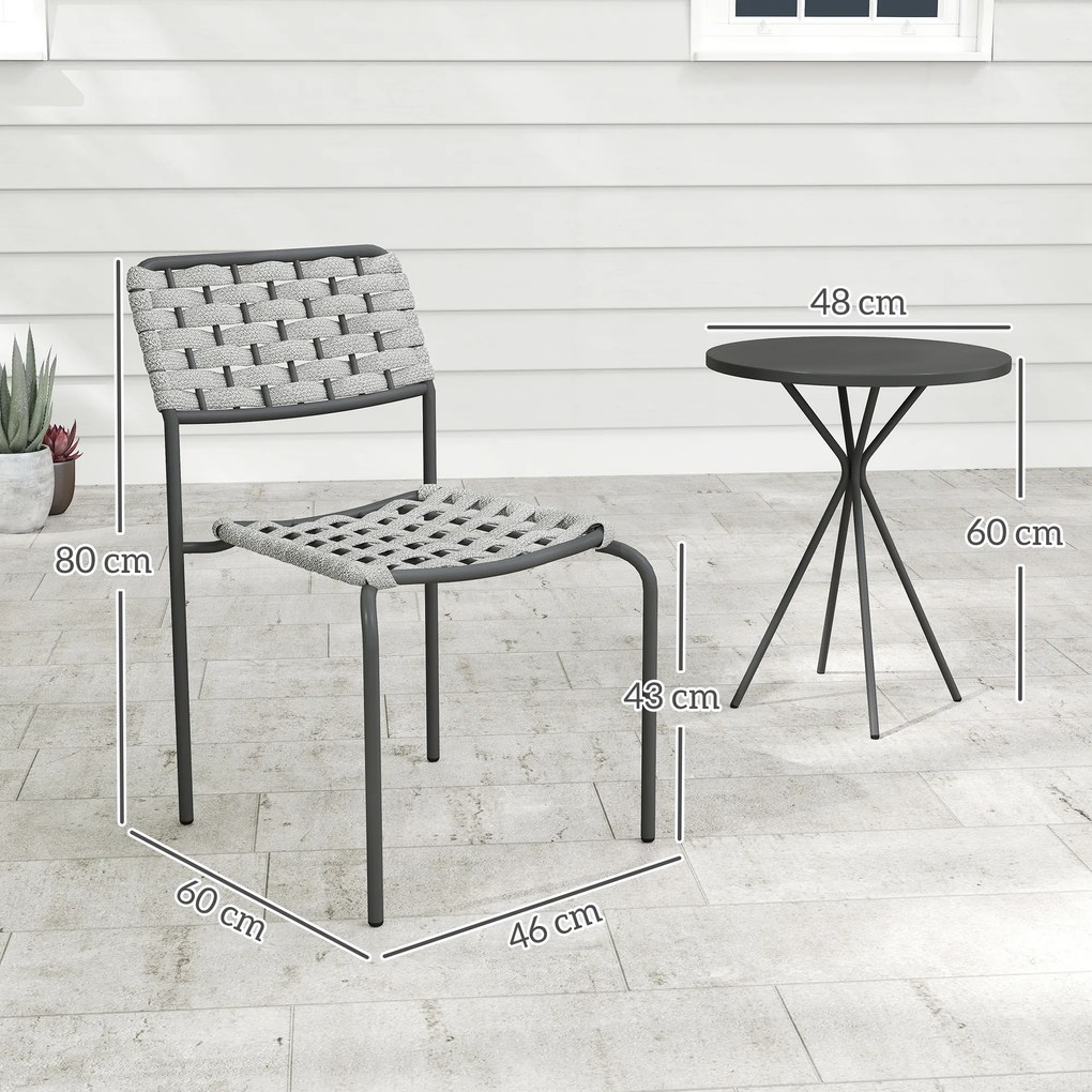 Outsunny Set mobilier grădină din poliratan, lounge exterior mobilier balcon pentru 2 persoane, 3 piese, 2 scaune, masă, gri | Aosom Romania