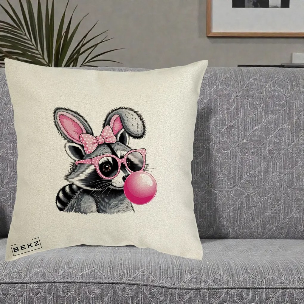 Perna Decorativa Raton cu Urechi de Iepure si Guma de Mestecat, 40x40 cm, Ecru, Husa Detasabila, Perna Inclusa, BEKZ®
