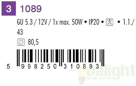 Spot incastrabil crom satinat, diam.8cm, Spot relight 1089 RX