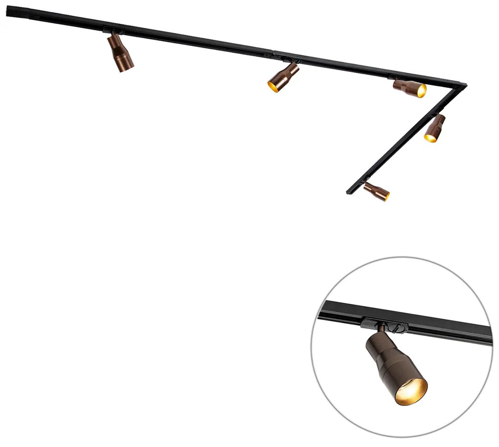 Sistem de iluminat pe șină modern cu 5 spoturi bronz închis monofazat - Iconic Kohua