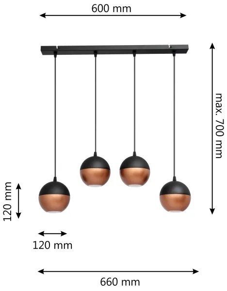 Lustră LED pe cablu MIDWAY 4xGU10/4,8W/230V negru/cupru