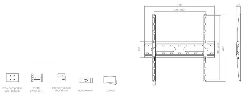 Suport TV Crown WM45K3270FX / KL31-44F, 32-70", Până la 45 kg, Negru