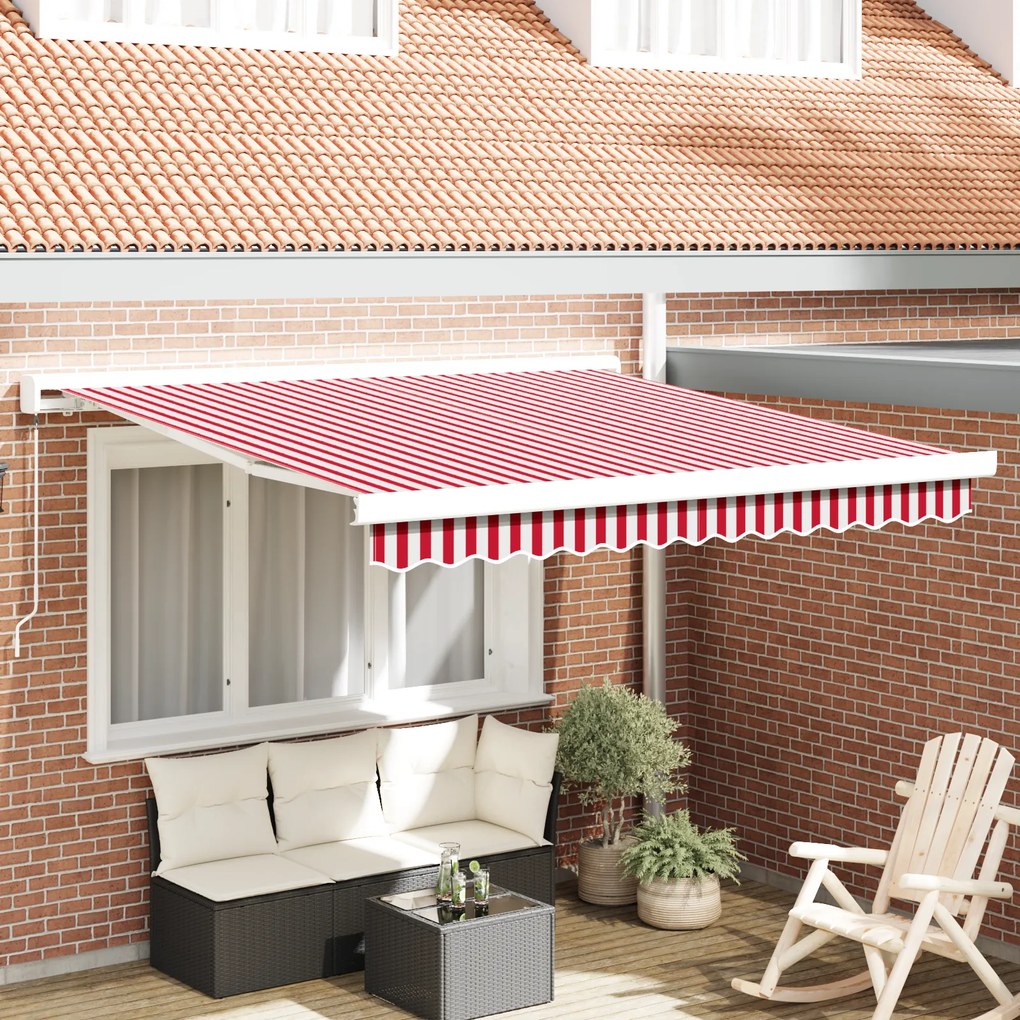 vidaXL Marchiză Manuală Retractabilă în Dungi Roșii și Albe 300x250 cm