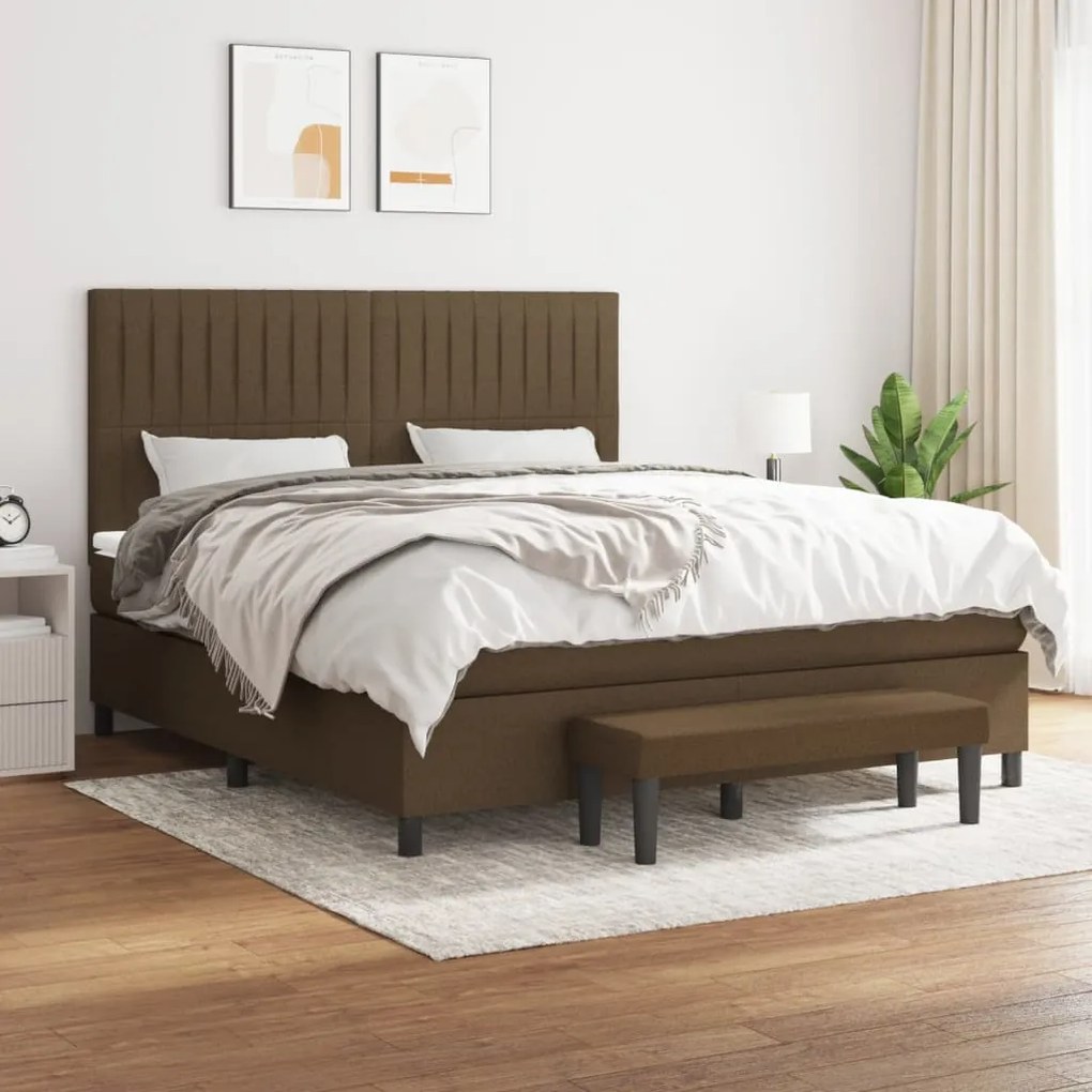 vidaXL Pat box spring cu saltea, maro închis, 160x200 cm, textil
