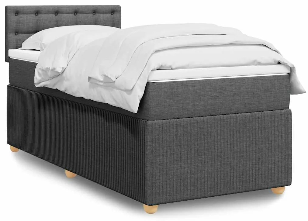 vidaXL Pat box spring cu saltea, gri închis, 100x200 cm, textil