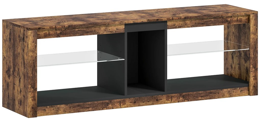 HOMCOM Mobilier TV cu lumină LED și telecomandă, rafturi și compartimente deschise, 140x35x47cm, maro | Aosom Romania
