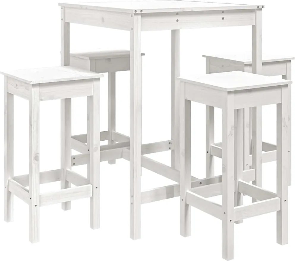 vidaXL Set mobilier de bar pentru grădină, 5 piese,alb, lemn masiv pin