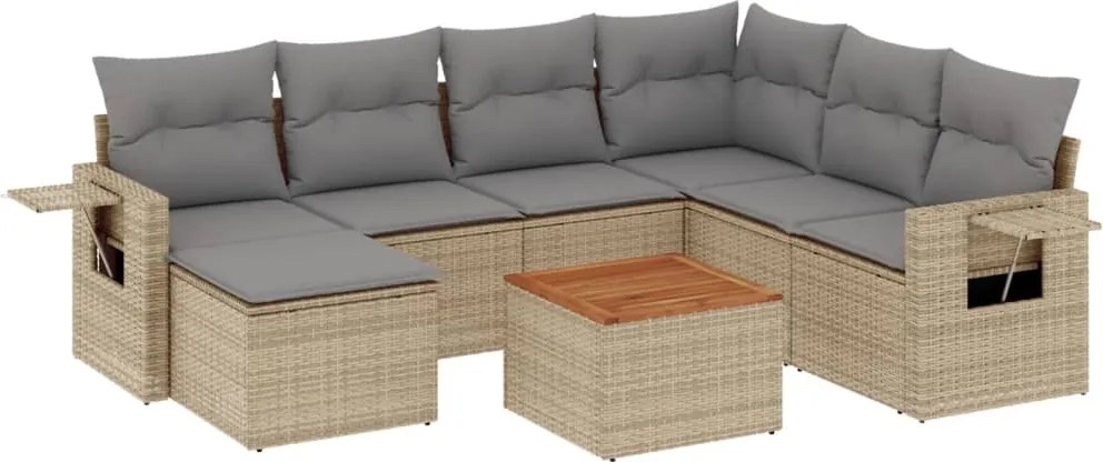 vidaXL Set canapele de grădină, 8 piese, cu perne, bej, poliratan