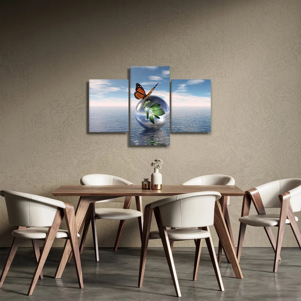Tablou cu fluture pe bilă din sticlă (90x60 cm)