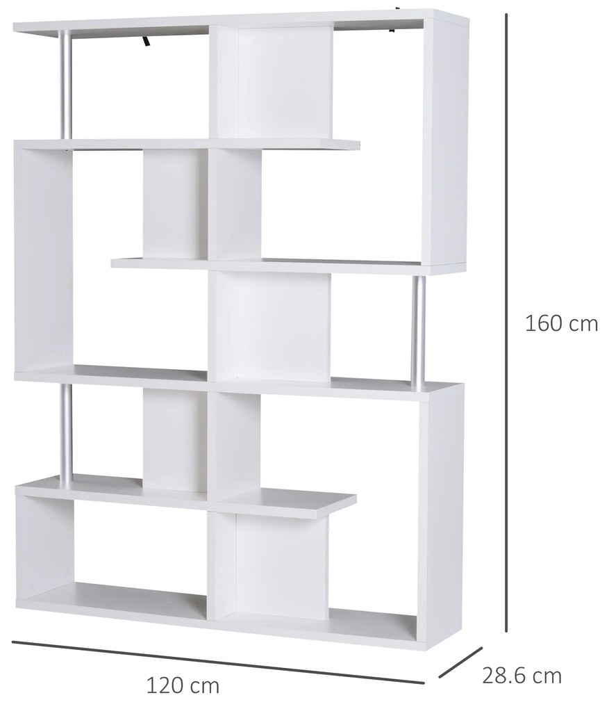 Homcom raft cărți, 5 Niveluri in Lemn, cu două curele anti-basculare în spate, 120x28.6x160cm, Alb | Aosom Romania