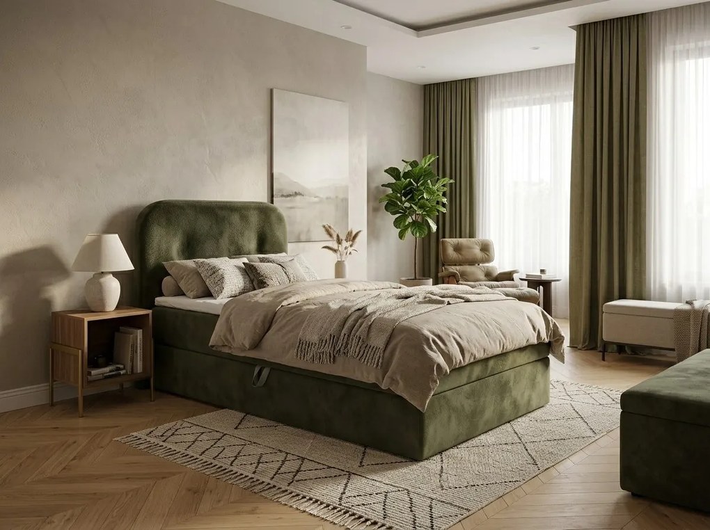 Pat tapitat boxspring FORENA 90x200 cm verde inchis Saltea: Saltea cu arcuri Bonell