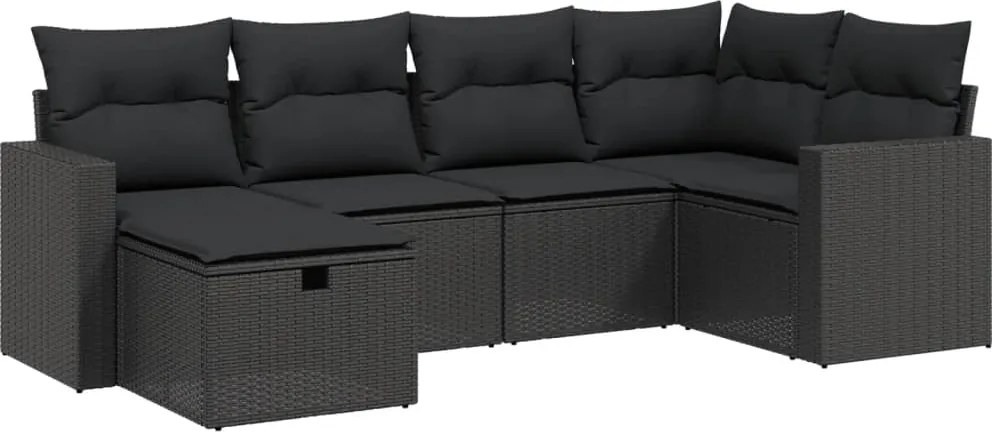 vidaXL Set mobilier de grădină cu perne, 6 piese, negru, poliratan