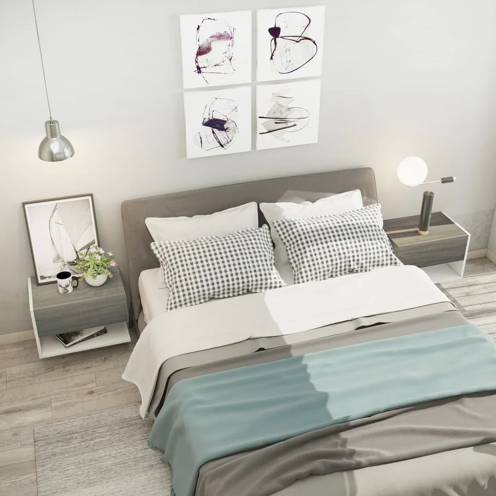 HOMCOM Set 2 Noptiere Suspendate, Dulapuri de Dormitor cu Design Modern, Spațiu de Depozitare, 35x32x22.5cm, Stejar și Negru | Aosom Romania