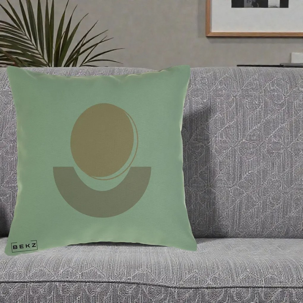 Perna Decorativa Geometric Boho Luna si Disc, 40x40 cm, Verde, Husa Detasabila, Perna Inclusa, BEKZ®