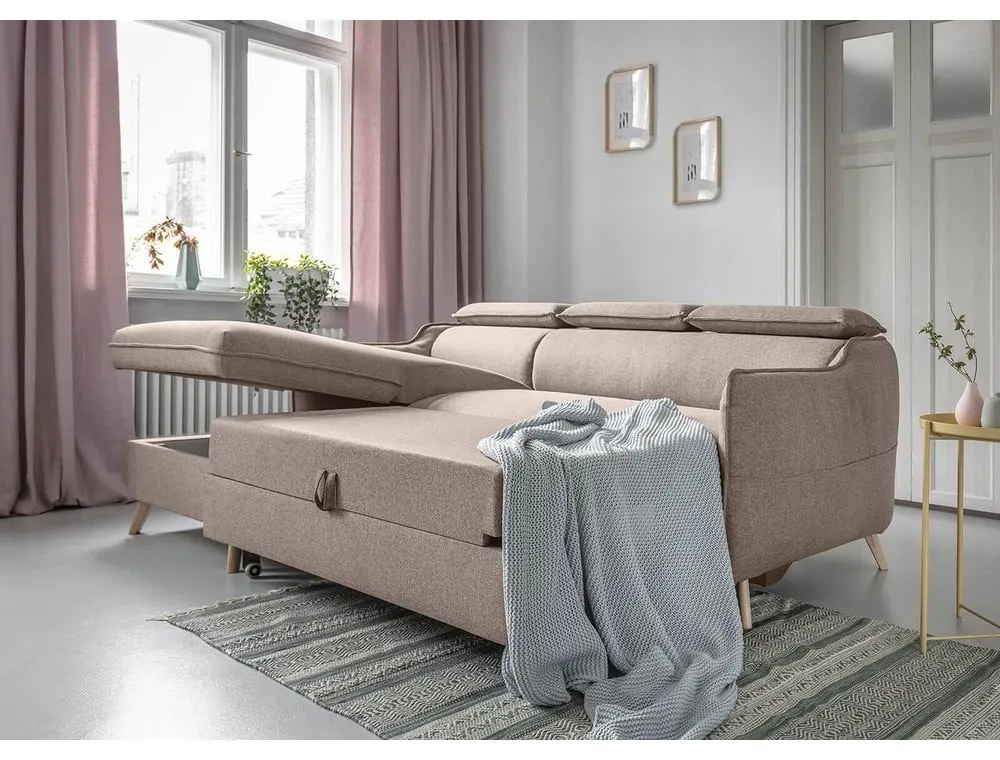 Colțar extensibil cu șezlong pe partea stângă Miuform Sweet Harmony, bej