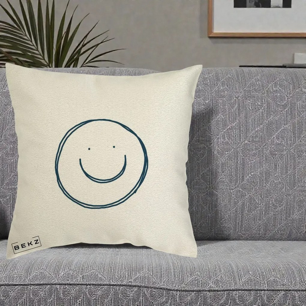 Perna Decorativa Smile Desen Minimalist, 40x40 cm, Ecru, Husa Detasabila, Perna Inclusa, BEKZ®