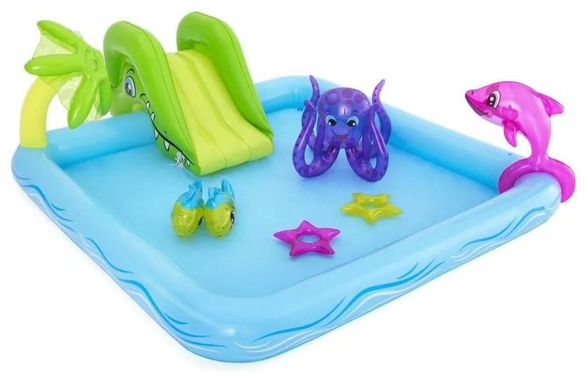 Piscină gonflabilă Bestway, cu tobogan și multeaccesorii, 239 x 206 x 86 cm