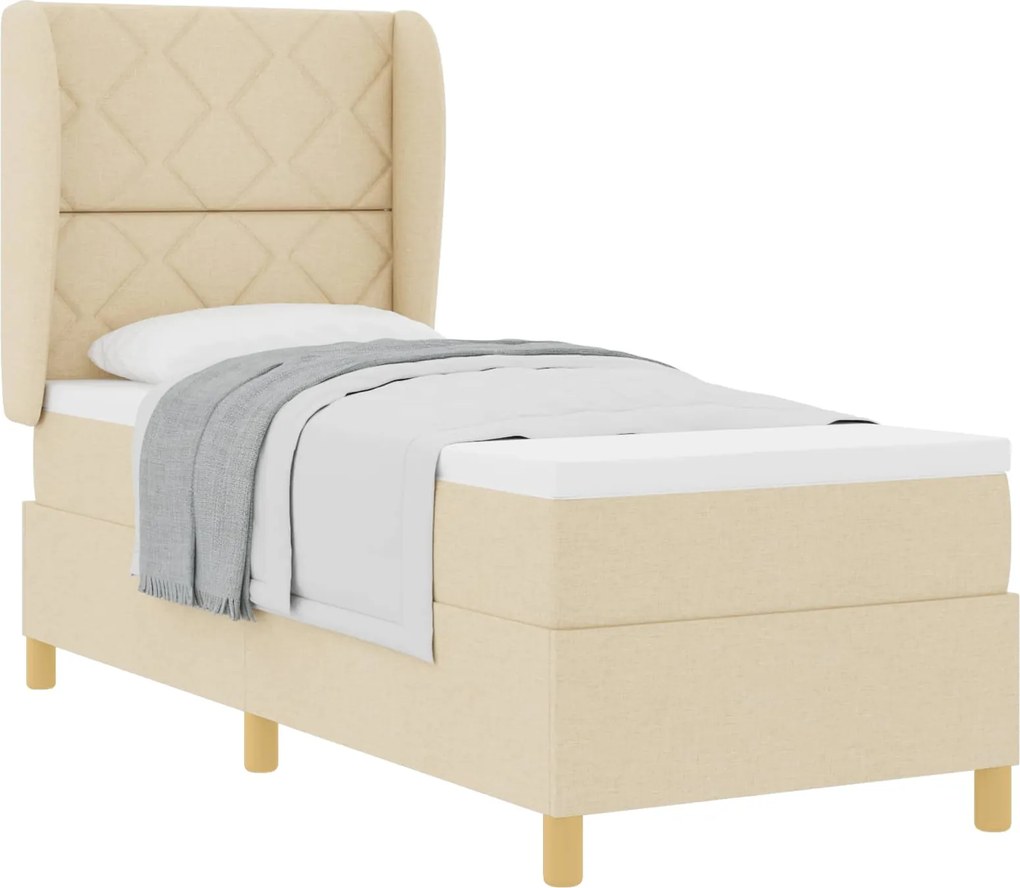 vidaXL Pat cu arcuri cu saltea cu headboard Crem 200 x 80 cm țesătură