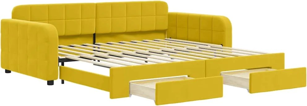 vidaXL Pat de zi cu extensie și sertare, galben, 100x200 cm, catifea
