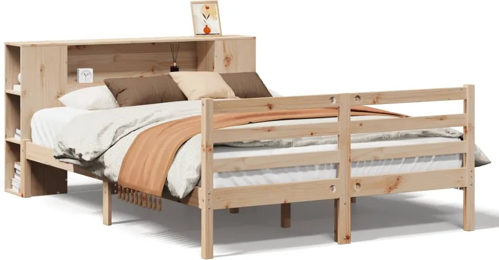 vidaXL Pat cu bibliotecă fără saltea, 140x200 cm, lemn masiv de pin
