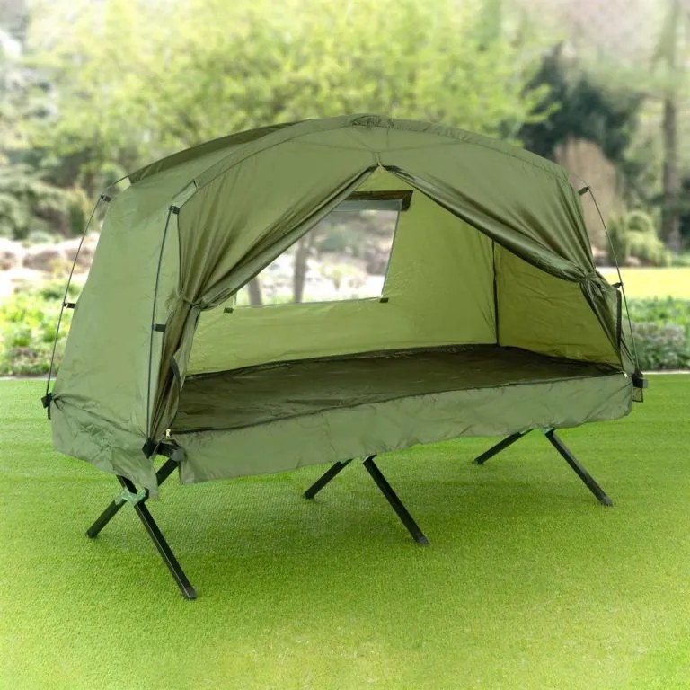 Cort portabil cu pat, structură oțel, verde, anti-insecte, 1
