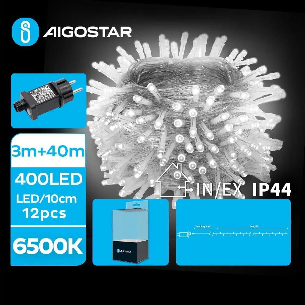 Aigostar - LED ghirlandă de Crăciun pentru exterior 400xLED/8 funcții 43m IP44 alb rece