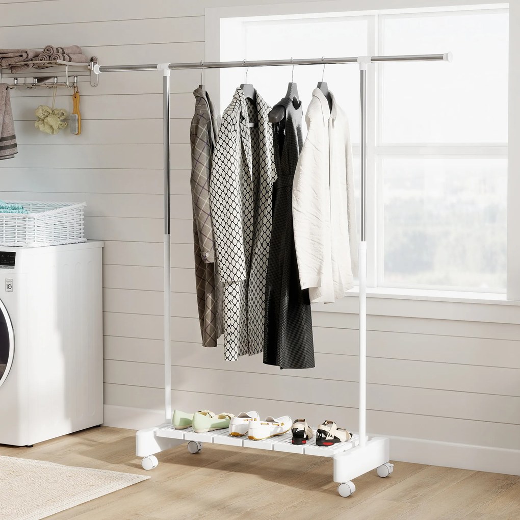 HOMCOM Uscător Vertical Extensibil cu Roți și Raft pentru Încălțăminte Alb | Aosom Romania
