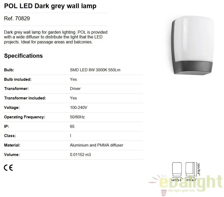 Aplica de perete LED exterior IP54 stil modern POL 70829