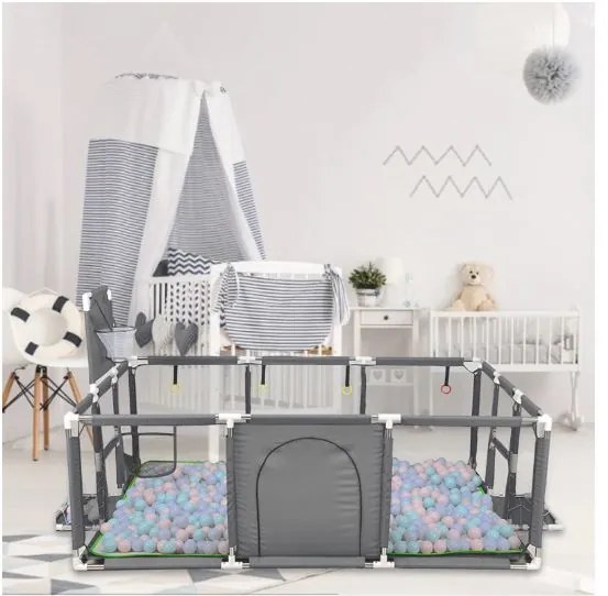 Țarc pentru copii cu porți și coș 230x129x107cm GREY