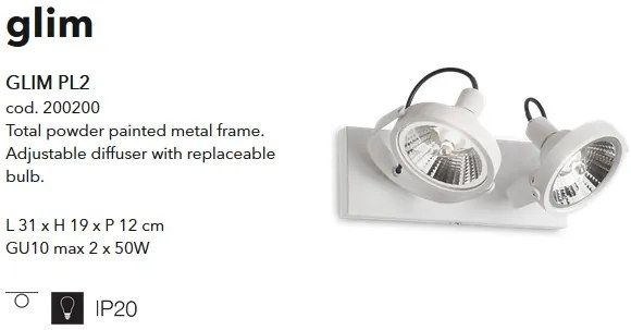 Aplica/ Plafoniera design modern GLIM PL2 BIANCO 200200