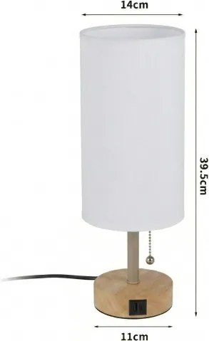 Brilagi - Lampă de masă TABLON cu port USB 1xE27/25W/230V stejar/bej/alb